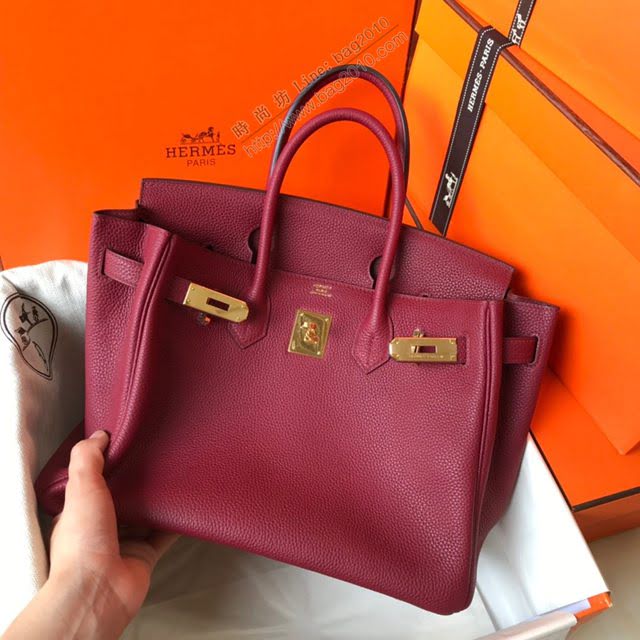 Hermes女包 愛馬仕Birkin Hermes鉑金包 togo小牛皮 寶石紅 金銀扣 Hermes手提女包  am1831